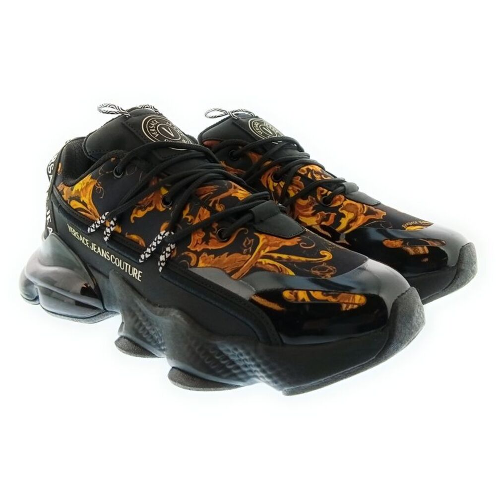 Versace Jeans Couture Mens Black / Orange Baroque Runner Sneakers
